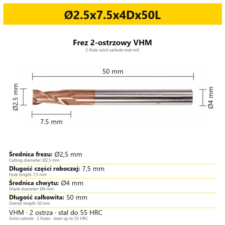 Ø2.5x7.5x4Dx50L