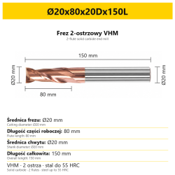 Ø20x80x20Dx150L