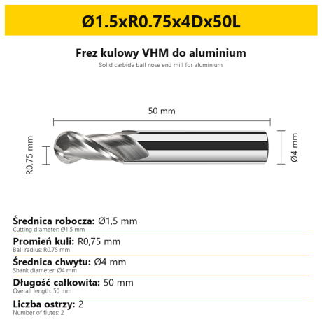 Go to product 2-Flute Carbide Ball Nose End Mill for Aluminium | AL