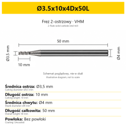 2-flute solid carbide end mill for aluminium — Ø3.5x10x4Dx50L
