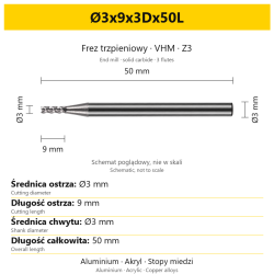 TriMill AL VHM Z3 Ø3x9x3Dx50L