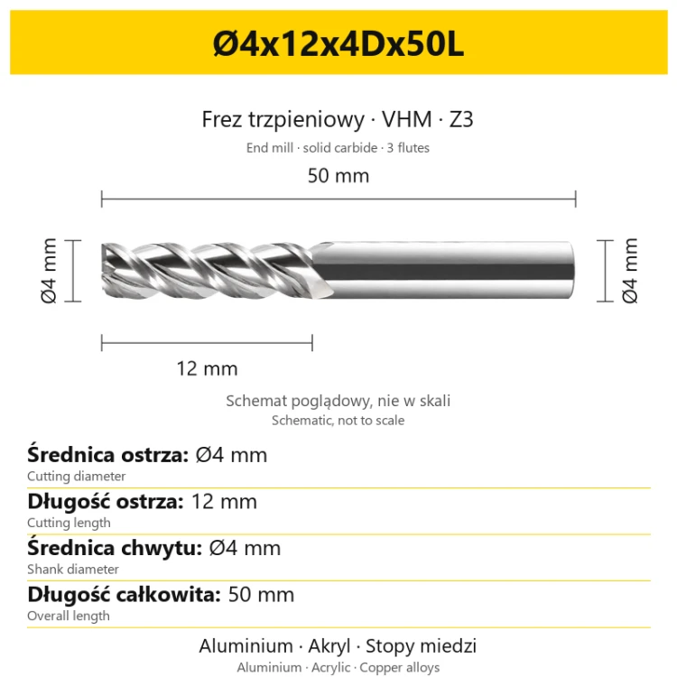 TriMill AL VHM Z3 Ø4x12x4Dx50L