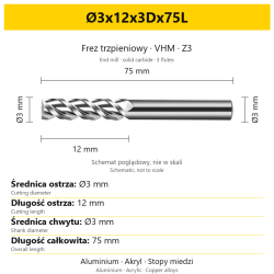 TriMill AL VHM Z3 Ø3x12x3Dx75L
