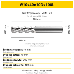 TriMill AL VHM Z3 Ø10x40x10Dx100L