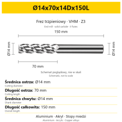 TriMill AL VHM Z3 Ø14x70x14Dx150L