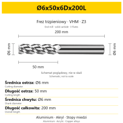 TriMill AL VHM Z3 Ø6x50x6Dx200L