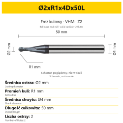 HYPERCUT VHM Z2 Ø2xR1x4Dx50L