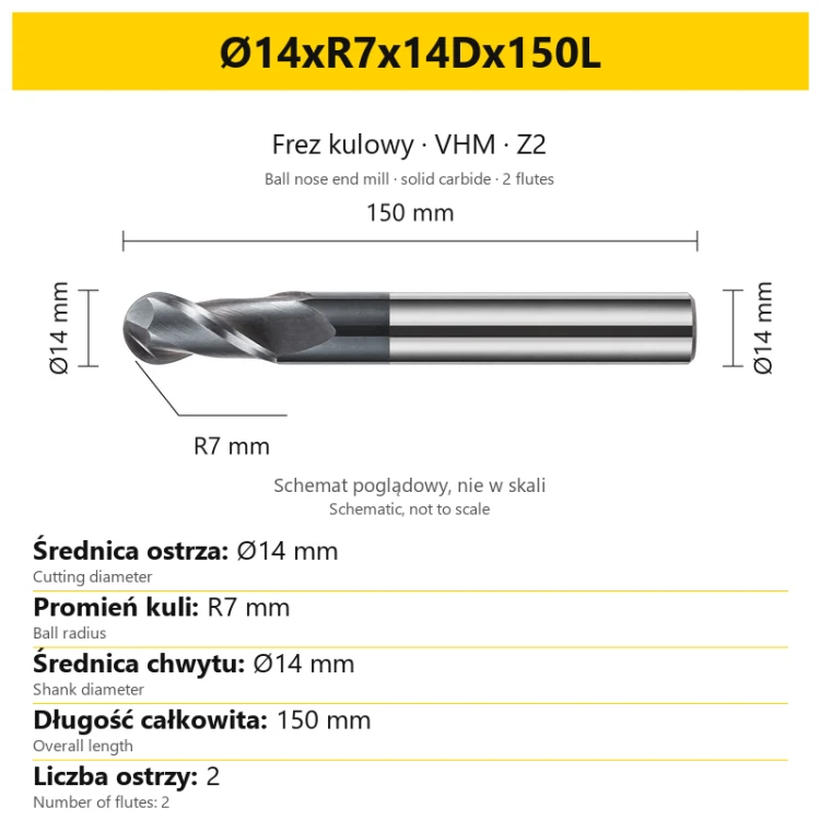 HYPERCUT VHM Z2 Ø14xR7x14Dx150L