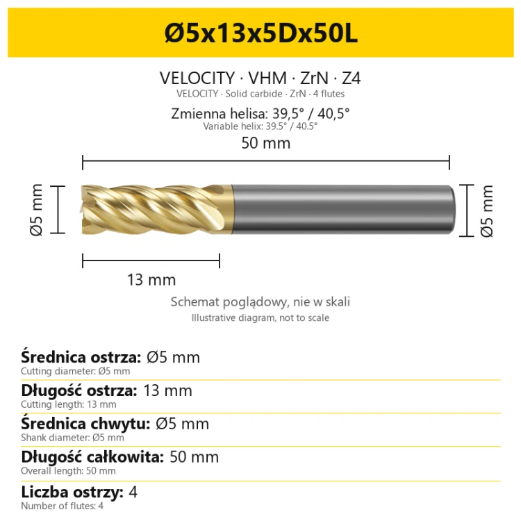 VELOCITY Ø5x13x5Dx50L — PL + EN