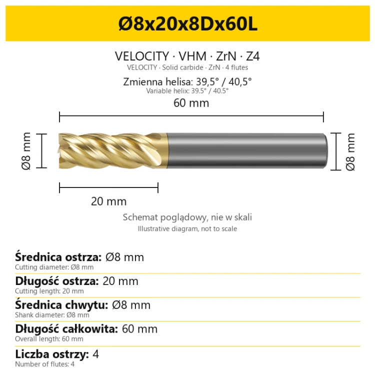 VELOCITY Ø8x20x8Dx60L — PL + EN