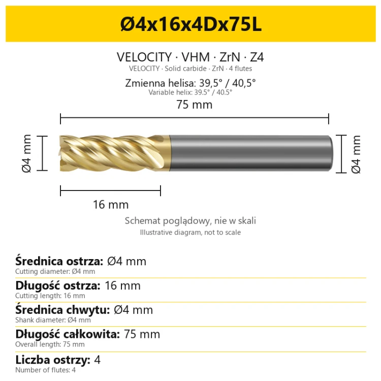 VELOCITY Ø4x16x4Dx75L — PL + EN