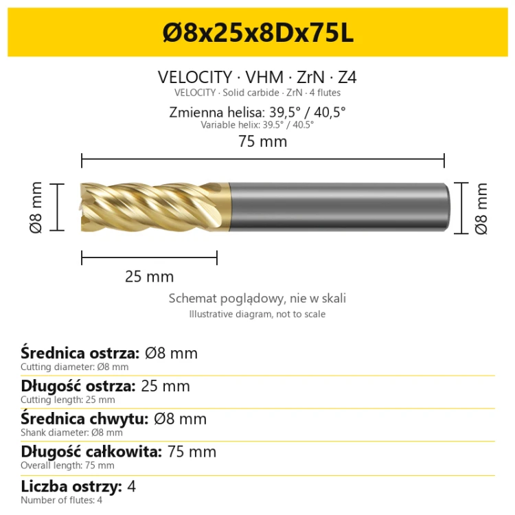 VELOCITY Ø8x25x8Dx75L — PL + EN