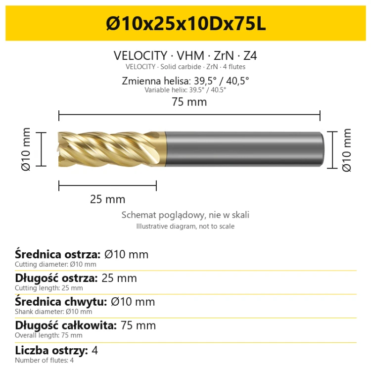 VELOCITY Ø10x25x10Dx75L — PL + EN