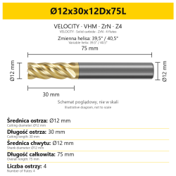 VELOCITY Ø12x30x12Dx75L — PL + EN