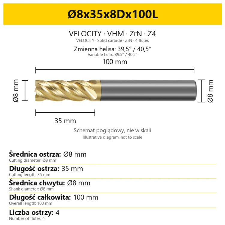 VELOCITY Ø8x35x8Dx100L — PL + EN