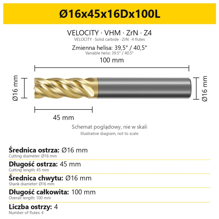 VELOCITY Ø16x45x16Dx100L — PL + EN