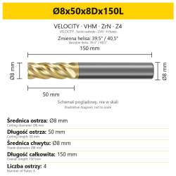 VELOCITY Ø8x50x8Dx150L — PL + EN