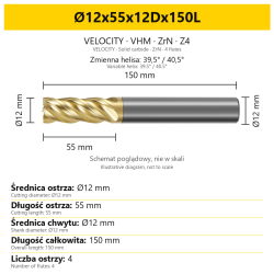 VELOCITY Ø12x55x12Dx150L — PL + EN