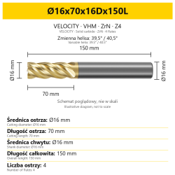 VELOCITY Ø16x70x16Dx150L — PL + EN