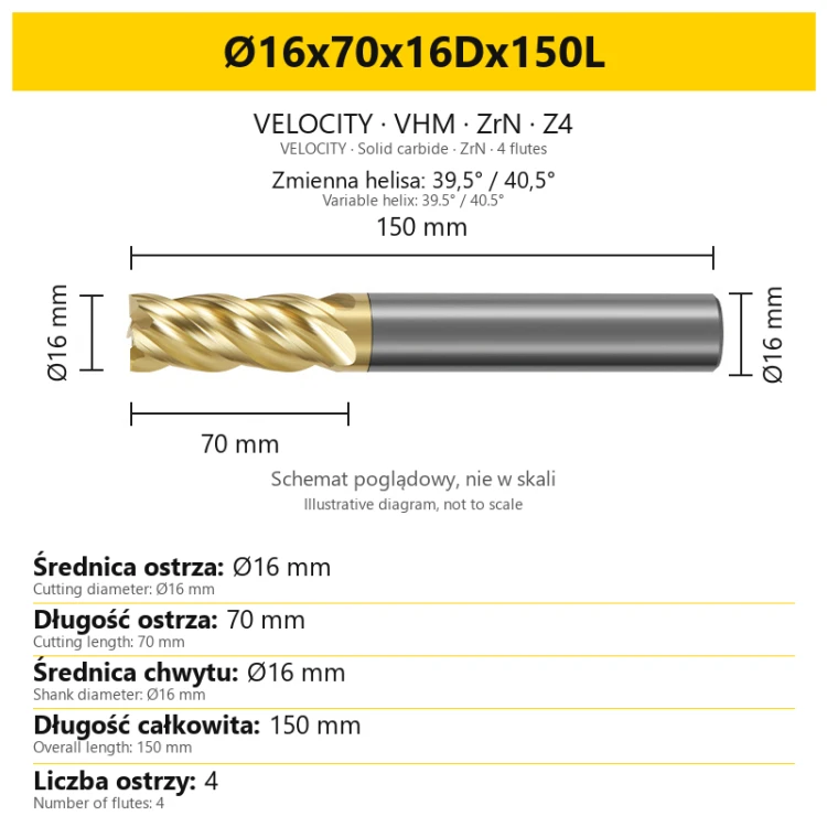 VELOCITY Ø16x70x16Dx150L — PL + EN