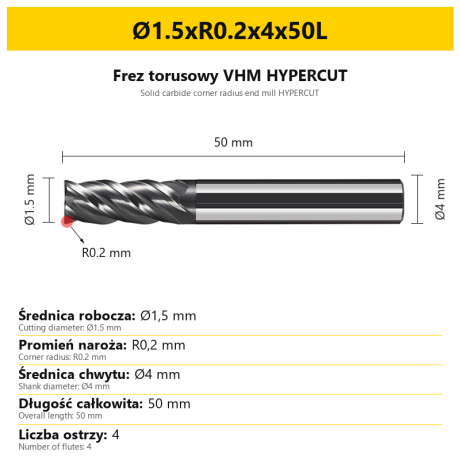 Go to product 4-Flute Carbide Corner Radius End Mill - HYPERCUT