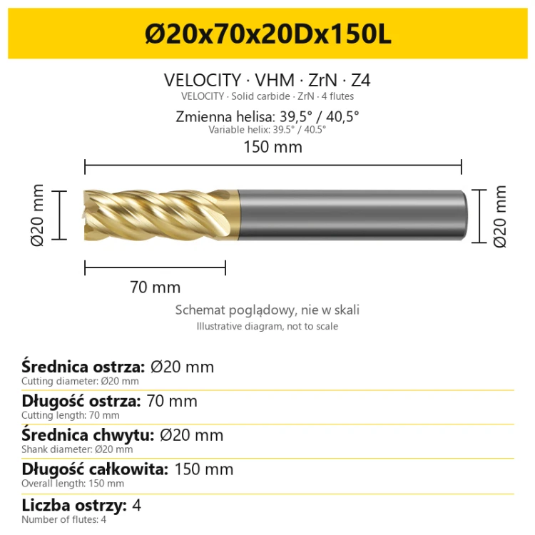 VELOCITY Ø20x70x20Dx150L — PL + EN