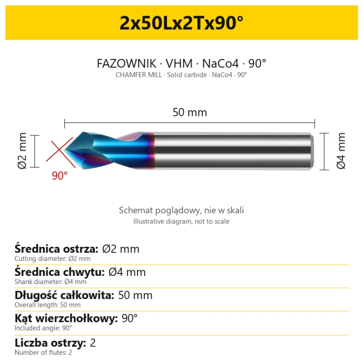 Chamfer mill 2x50Lx2Tx90° — PL + EN