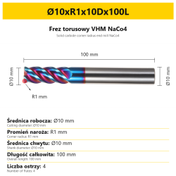 Frez torusowy VHM NaCo4 Ø10xR1x10Dx100L