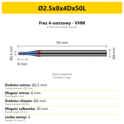 Ø2.5x8x4Dx50L