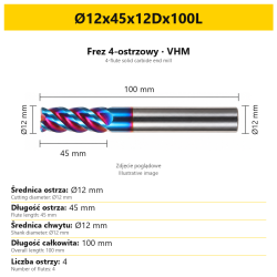 Ø12x45x12Dx100L