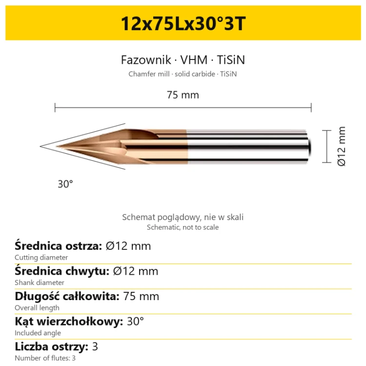 Fazownik VHM TiSiN 12x75Lx30°3T