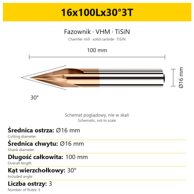 Fazownik VHM TiSiN 16x100Lx30°3T
