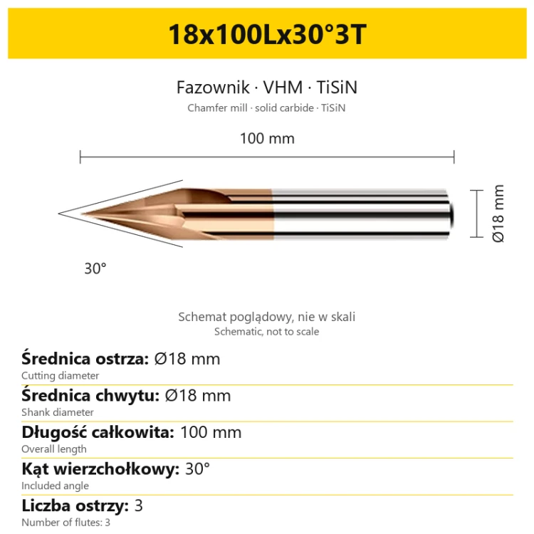 Fazownik VHM TiSiN 18x100Lx30°3T