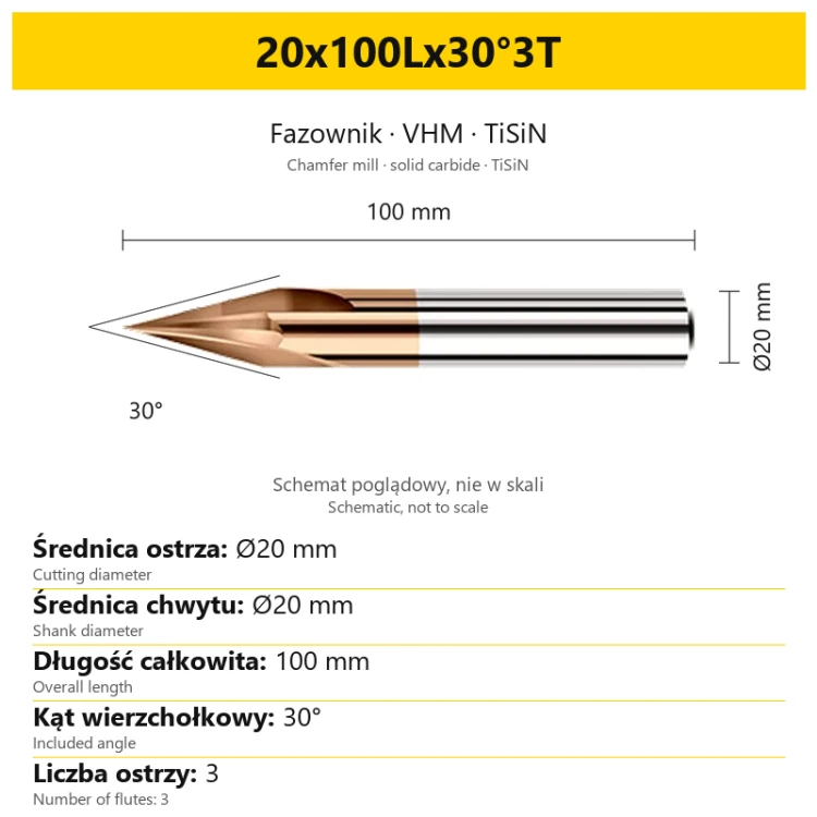 Fazownik VHM TiSiN 20x100Lx30°3T