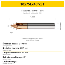 Fazownik VHM TiSiN 10x75Lx40°x3T