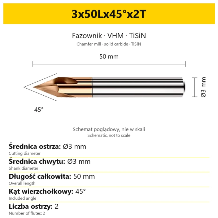 Fazownik VHM TiSiN 3x50Lx45°x2T