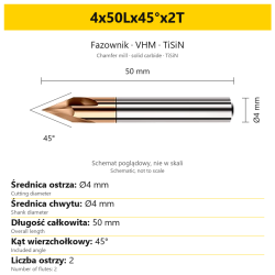 Fazownik VHM TiSiN 4x50Lx45°x2T