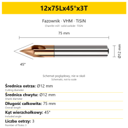Fazownik VHM TiSiN 12x75Lx45°x3T
