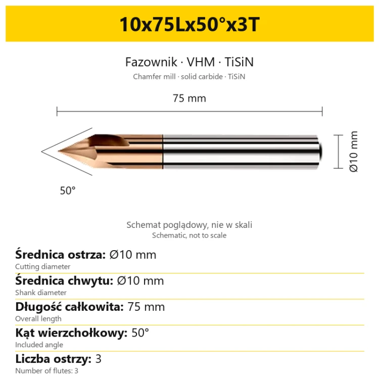 Fazownik VHM TiSiN 10x75Lx50°x3T