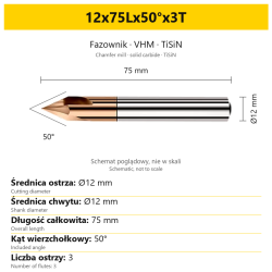 Fazownik VHM TiSiN 12x75Lx50°x3T