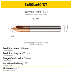 Fazownik VHM TiSiN 3x50Lx60°3T