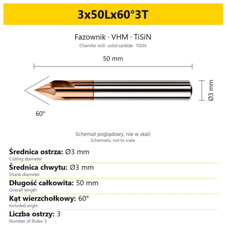 Fazownik VHM TiSiN 3x50Lx60°3T