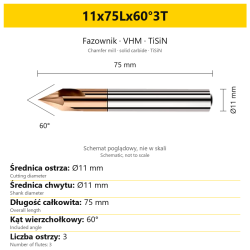 Fazownik VHM TiSiN 11x75Lx60°3T