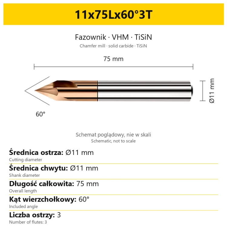 Fazownik VHM TiSiN 11x75Lx60°3T