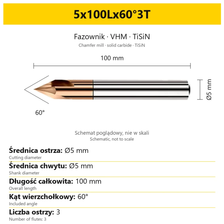 Fazownik VHM TiSiN 5x100Lx60°3T