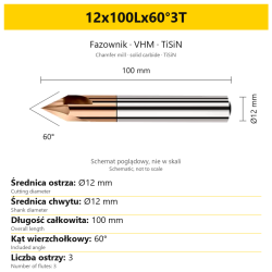 Fazownik VHM TiSiN 12x100Lx60°3T