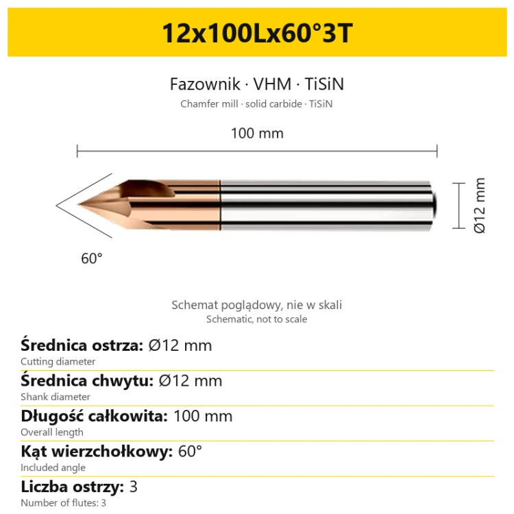 Fazownik VHM TiSiN 12x100Lx60°3T