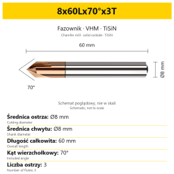 Fazownik VHM TiSiN 8x60Lx70°x3T