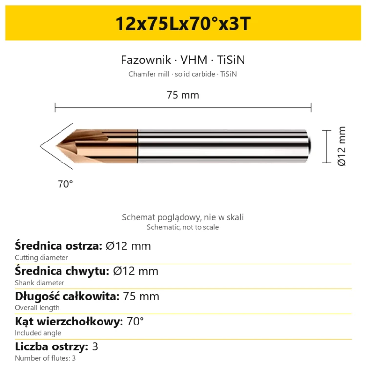 Fazownik VHM TiSiN 12x75Lx70°x3T
