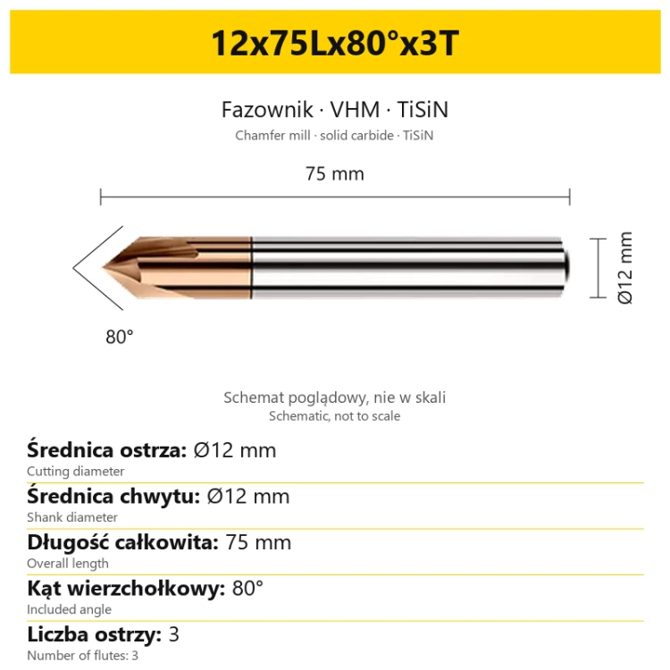 Fazownik VHM TiSiN 12x75Lx80°x3T
